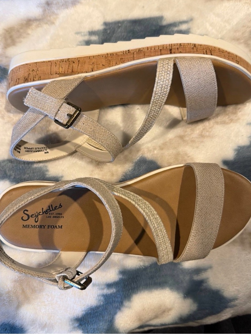Seychelles Neutral Beige Cork-Platform Strappy Sandals